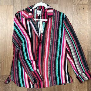 NIC+ZOE Multicolor Vertical Stripe Button-Up Blouse